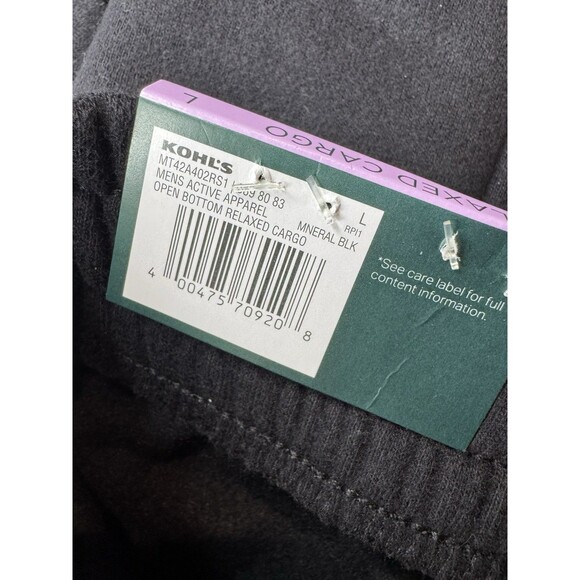 Men's Tek Gear Pants Size L Black Open Bottom Relaxed Cargo Fleece Ultrasoft - Picture 7 of 8